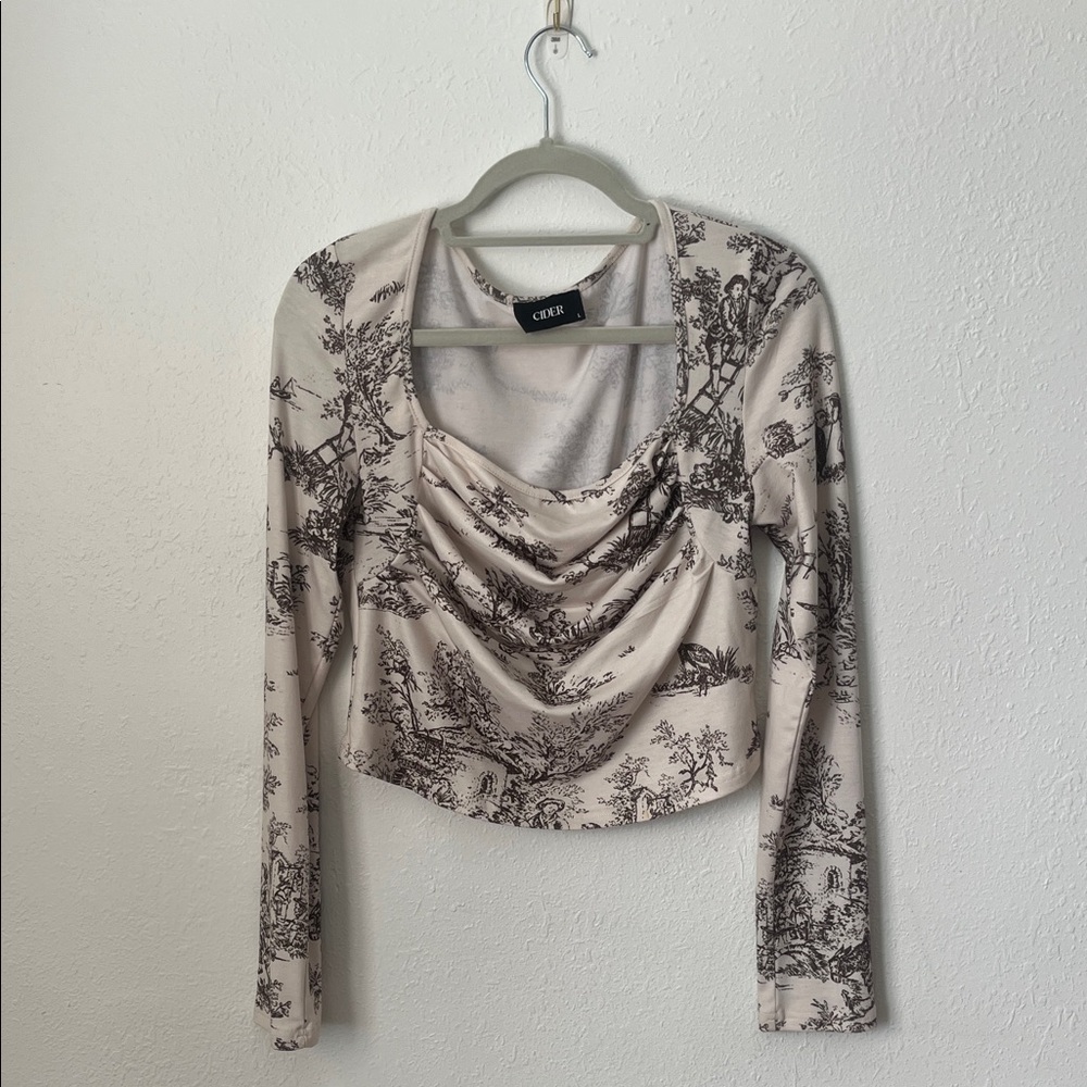 Cider Cream and Brown Printed Women's Crop Top
